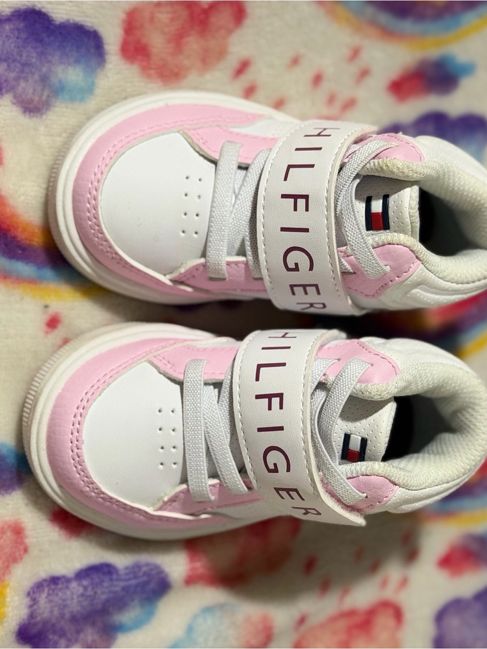 Tommy Hilfiger Kids White & Pink Velcro Sneakers